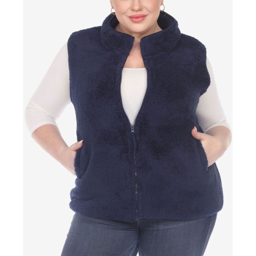 White Mark Plus Size Women's Zip Up Sherpa Vest Jacket